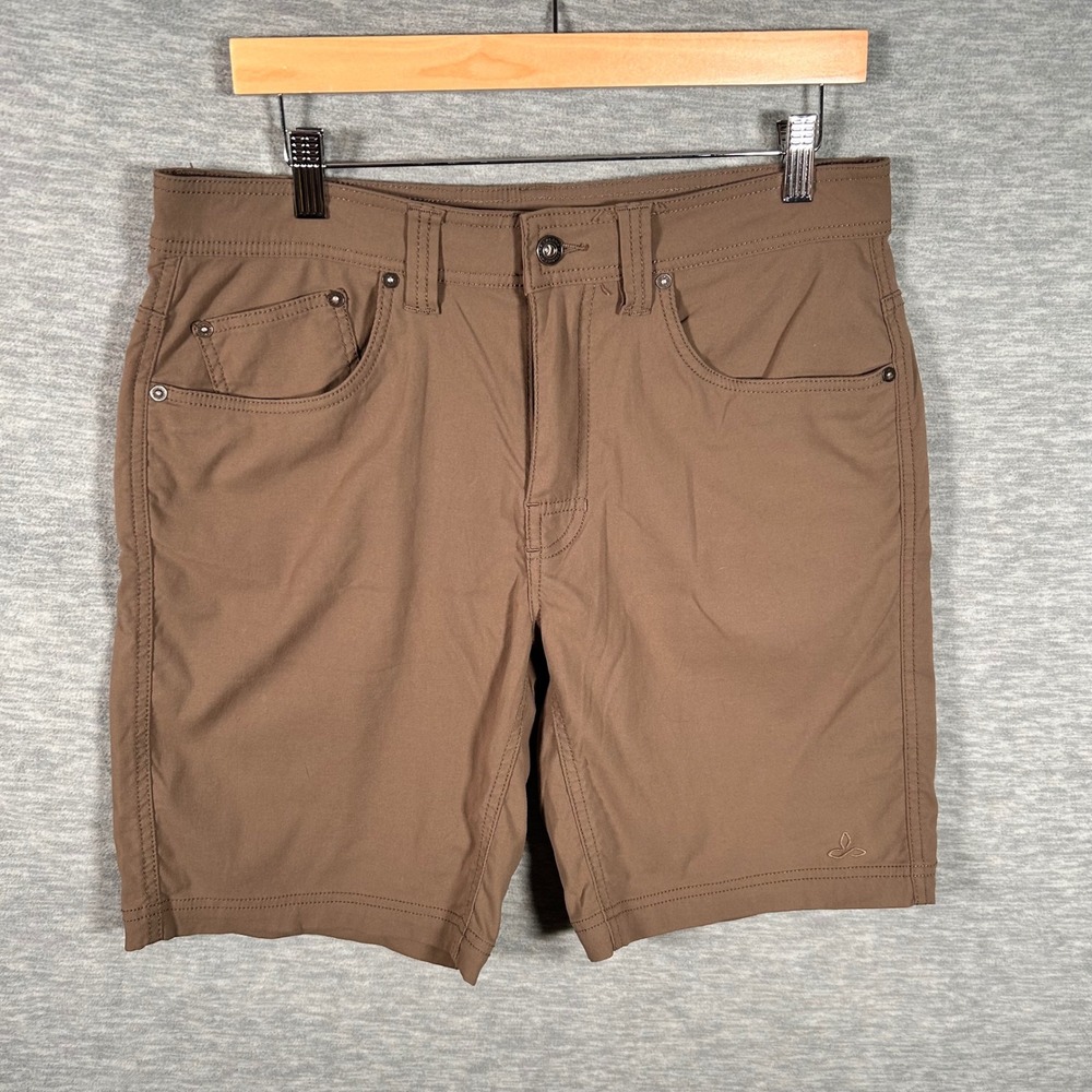 PrAna Brion Short Mens 32 Mud Brown 9in Inseam Stretch Zion Hiking M3BRIO113